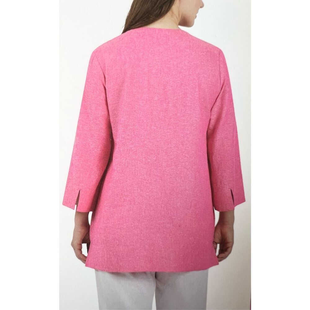 LANDS’ END Linen Tunic Women’s Size Small Hot Pink Split Neck Pockets NWT Top - Picture 8 of 14